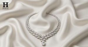 Marquise Leaf Motif Bridal <b>Necklace</b> 14K White Gold Pear Cut Drop Pendant Choker Moissanite Laurel V Crown <b>Statement</b> High Jewelry - Product Image 3