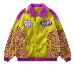 Custom Logo Vintage <b>Men</b>’s Sherpa Baseball <b>Jacket</b>, Chenille Embroidery with Button Detail, Winter Dyed Style - Product Image 5