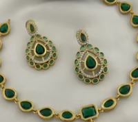 Ensemble collier et boucles d'oreilles de qualité supérieure Royal Look avec finition plaquée or et moissanite, bijoux ethniques pour mariage et soirée pour femmes - Product Image 2