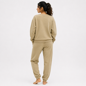 <b>Womens</b> <b>Beige</b> Oversized Cotton Blend Hooded Sweatshirt <b>Jogger</b> Set Custom Logo Casual Sportswear Lounge Wear Tracksuit - Product Image 2