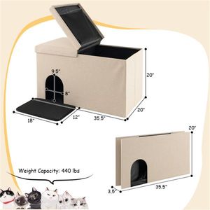 Beige Cat Litter Box Enclosure with Urine Proof Litter Mat Entrance Shoe Stool & Accessories - Product Image 5