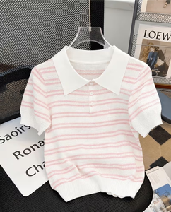 Women's Solid Knitted for Shirt Short Sleeve Casual Polyester/Cotton Quick Dry Breathable Regular Length - Product Image 5