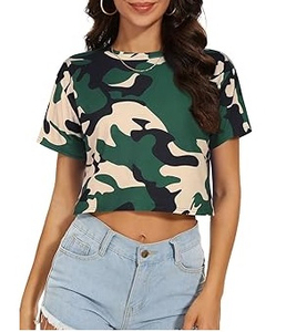 High Quality Camouflage Design <b>Women</b> Crop <b>Top</b> T-Shirt Hunking Fishing Woman Half Sleeves Cottpon Camo Cropped T-Shirt Breathable - Product Image 5