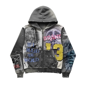 แบรนด์ 13 If I Ruled The World เสื้อฮู้ดซิปผู้ชายทรงโอเวอร์ไซส์ พิมพ์ลายฮิปฮอป ทรงปกติ สไตล์ฤดูใบไม้ร่วง - Product Image 1