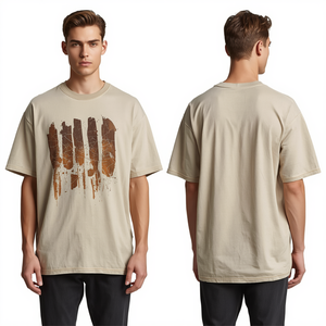 Camiseta Gráfica Extra Grande para Hombre, Color Beige Arena, Lavado Ácido, Algodón Grueso, Estilo Vintage, Casual, Moda Urbana - Product Image 1
