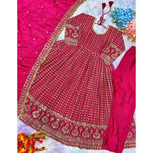 Robes de soirée de créateur, tenue de soirée élégante, robe Anarkali avec pantalon et dupatta, look de soirée exquis - Product Image 3