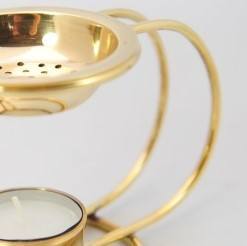 Modern Gold Metal Bakhoor <b>Burner</b> Contemporary Tea Light Incense Censer with Double Arch Stand for Oud Resin and Essential <b>Oils</b> - Product Image 2