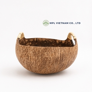 Tazón de coco natural al por mayor con asas de ratán, ecológico, hecho a mano, de madera, para ensalada, vajilla de Vietnam - Product Image 3
