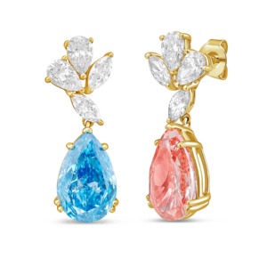 7 CT Simulated Blue Pink Diamond Drop Earrings 18K Gold Plated Sterling Silver <b>Emerald</b> Cut Mixed Shape Luxury Modern Geometric - Product Image 1