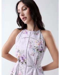 เดรสลำลองผู้หญิงลายดอกไม้ เดรสยาวสำหรับออกงานกลางคืน แขนกุด แฟชั่นฤดูใบไม้ผลิ 2026 ดีไซน์เนอร์ ชุดเดรสคอสูงหรูหราสำหรับผู้หญิง - Product Image 4