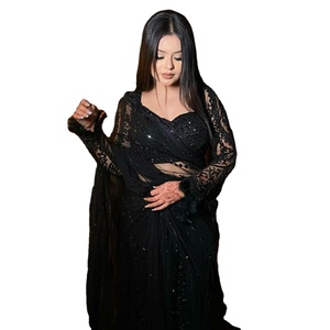 Eye Catching Evening Party Wear <b>Hot</b> & Pretty Look Black Color One Minute Draped Soft Net Silk Rayon <b>Saree</b> with Blouse Piece - Product Image 1