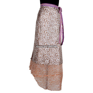 <b>Beach</b> Wear Silk Saree Wrap Long Skirt Women Wear Vintage Silk Sari Long Length Wrap Around Skirt 2 Layer Reversible <b>Magic</b> 38" - Product Image 6