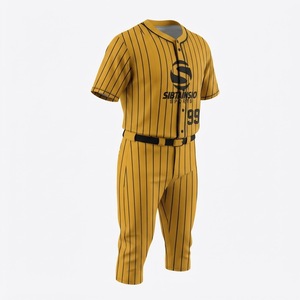 Ensemble uniforme de baseball personnalisé jaune moutarde et noir à fines rayures, maillot et pantalon entièrement sublimés, vêtements de sport professionnels pour équipes - Product Image 4