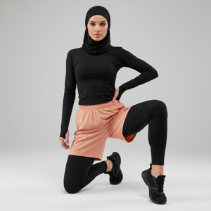 Pantalones Cortos Deportivos 2 en 1 para Mujeres Musulmanas, Ropa Deportiva Hijabi, Transpirable, Absorbe la Humedad, Compresión UPF50+, Diseño Colorblock para Gimnasio - Product Image 1