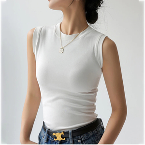 Camiseta sin mangas acanalada de color liso para mujer, con etiqueta frontal personalizada, corte ajustado, transpirable, ecológica, de primera calidad - Product Image 4