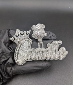 Pendentif Lettre Personnalisée Iced Out, Plaque Nominative Couronnée, Breloque Hip Hop, Collier Pendentif Argenté, Cadeau - Product Image 1