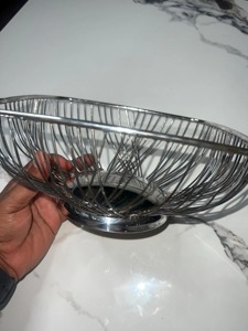 Modern Silver Wire Fruit <b>Basket</b> Decorative Metal Storage Bowl For Kitchen Countertop Dining <b>Table</b> And Home Decor From India - Product Image 3