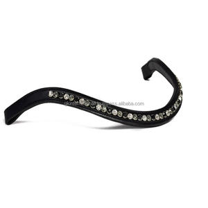 Banda de cejas de caballo de cuero genuino hecha a mano de último diseño con cadena de cristales blancos y negros de una sola fila artículos de carreras ecuestres - Product Image 2