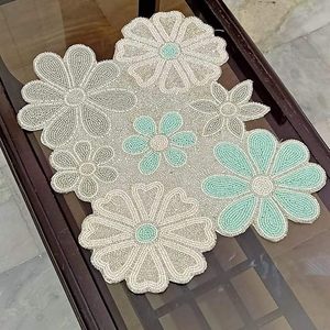 Embroidered Floral Table <b>Runner</b> Cotton Beaded Design Classic Home Decor <b>Washable</b> Hand Wash - Product Image 3
