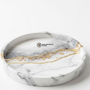 Luxury Coffee <b>Table</b> <b>Tray</b> | White Resin Marble Design with Gold Leaf Border - Product Image 2