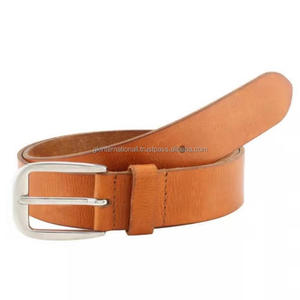 Ceinture décontractée pour homme en cuir de vachette véritable tanné végétal de qualité export avec boucle en laiton argenté mat - Product Image 1