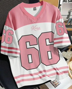 Camiseta Oversize Retro de Fútbol Americano con Cuello en V y Estampado de Letras, Estilo Boxy, para Hombre, 100% Algodón, Venta al por Mayor - Product Image 2