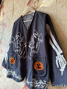 Veste brodée à thème Halloween pour femme, manches longues, mode saisonnière effrayante, vêtement d'extérieur décontracté pour les fêtes, vente en gros - Product Image 4