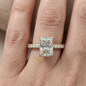 Radiant Cut Diamond Engagement <b>Ring</b> in 14K Gold <b>Thin</b> Pave Wedding <b>Ring</b> - Product Image 6