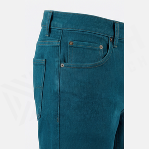 Jean en denim bleu sarcelle coupe droite pour homme, taille haute, coupe slim, en coton, style décontracté, automne - Product Image 5