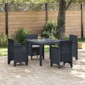 Ensemble de salle à manger de jardin en polypropylène anthracite, 5 pièces, résistant aux intempéries, mobilier d'extérieur au design contemporain - Product Image 1