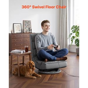 Swivel Floor <b>Gaming</b> <b>Chair</b> <b>with</b> <b>Footrest</b> 360 Degree Rotating 4 Adjustable Positions Folding Backrest Metal Frame - Product Image 2