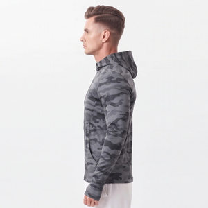 Haut de sport zippé intégral coupe ajustée imprimé camouflage avec passe-pouce, 100 % polyester tricoté, pour le yoga et l'entraînement - Product Image 3