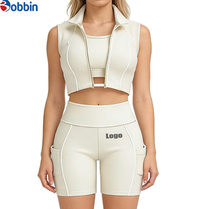 Top Trending Hot Selling Summer Clothes Women Custom Streetwear <b>Workout</b> Sets Zip up Short Sleeve <b>Jacket</b> and Shorts 3 Pcs Set - Product Image 5