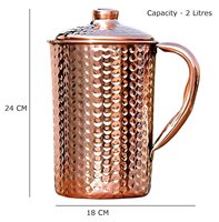 Ensemble de carafes à eau de luxe en cuivre massif Antique Creations avec couvercle coulissant, idéal pour les mariages, compatible lave-vaisselle pour usage domestique