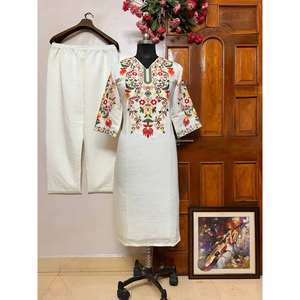 Conjunto Casual Elegante de Blusa y Pantalón con Bordado de Hilo, Talla XL, Manga Tres Cuartos - Product Image 1