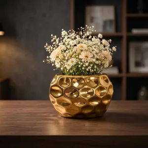 Vase en céramique texturé à bulles dorées moderne, vase décoratif pour la décoration de la maison, salon, table basse, table à manger, chambre à coucher - Product Image 3