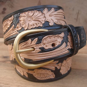 Ceintures en cuir de vachette pleine fleur OEM, style western, ceinture de cowboy tendance, véritable cuir véritable travaillé à la main - Product Image 1