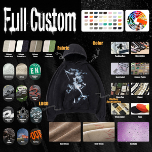 เสื้อฮู้ดดี้โอเวอร์ไซส์สีดำลายกราฟิกพิมพ์ลายแบบวอชเอซิดสำหรับผู้ชาย พร้อมกระเป๋าจิงโจ้ รับผลิตตามแบบ พร้อมสกรีนโลโก้ - Product Image 5