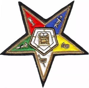 Masonic Order Eastern <b>Star</b> (OES) Eco-Friendly Custom Size Embroidered <b>Star</b>-Shaped Pin <b>Badge</b> White Background Gold Border Iron-On - Product Image 2