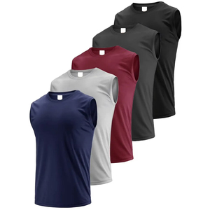 Débardeurs sans manches pour hommes de haute qualité, noirs, col rond, coton et polyester, pour la gym et le fitness, 220 g/m², débardeurs décontractés pour garçons - Product Image 2