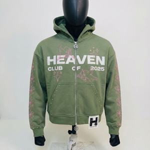 Sweat à capuche zippé personnalisé avec strass pour homme |   Sweat-shirt oversize en molleton français style streetwear |   Fabricant OEM de Marque Privée - Product Image 1