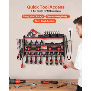 Organizzatore per Utensili Elettrici da Parete, Stazione di Ricarica con 4 Supporti per Trapani, Scaffale a 3 Livelli per Trapani, Pannello Forato Laterale per Garage - Product Image 2