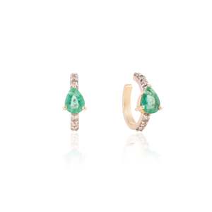 18K Modern Emerald Diamond Helix Cuff <b>Earrings</b>-Fine <b>Piercing</b> Jewelry - Product Image 5