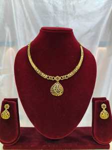 Indian Imitation 18K Gold Plated Brass Women's Trendy Lock Design Micro Insert Necklace <b>Set</b> Engagement Wedding Anniversary - Product Image 2