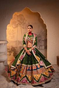 Lehenga de Algodón Muselina con Estampado Digital y Encaje Lampi, Blusa sin Coser y Dupatta para Navratri - Product Image 5