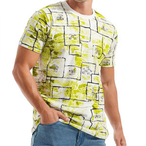 Men's Short Sleeve Printed T-<b>Shirt</b> With <b>Patchwork</b> Pattern O-Neck Casual Knitted Regular Fit Blue White - Product Image 3