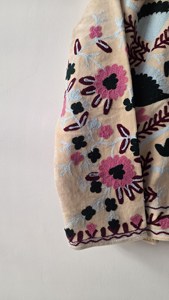 Heavy Embroidered Breathable <b>Quilted</b> Velvet Jacket Women Traditional Suzani Floral Thread Work Full Sleeve Open Front Winter - Product Image 3