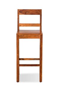 Taburete de bar de madera maciza de teca con respaldo alto y escalones integrados para reposapiés - Product Image 3