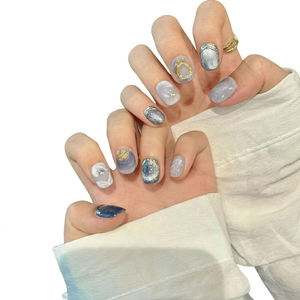 Short Armor Soft Misty Blue-Grey Metallic Silver Chrome Shimmer Polish Finger Mejora su futurista Cool Luxury Nebula Halo - Product Image 5