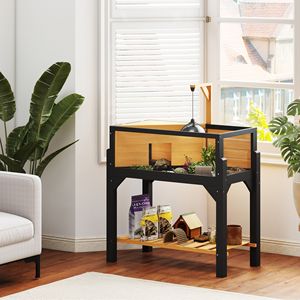 Terrario in Legno Giallo per Tartarughe con Ripiano Portaoggetti, Recinto per Serpenti da Interno con Finestre Trasparenti, Coperchio Apribile e Supporto per Lampada - Product Image 2